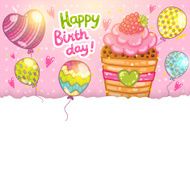 Happy Birthday card with raspberry cupcake N3