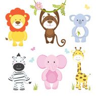 Set of cute vector cartoon wild animals