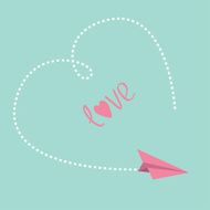 Flying paper plane Big dash heart in the sky Love