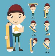 Set of boy and pencil