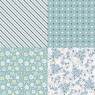 Vector seamless pattern set Flowers lines dots