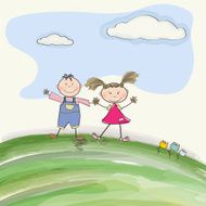 two happy kids on a meadow