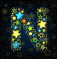 Letter N cartoon star colored