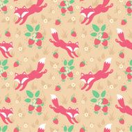 Cute foxes and strawberries folk seamless pattern