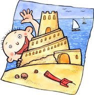 Cute child and sand castle