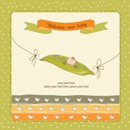little boy sleeping in a pea been baby announcement card N28