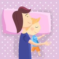 Happy mom and son sleep together Vector