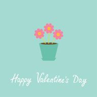Three pink flowers in pot Happy Valentines Day card