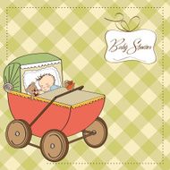 baby boy shower card with retro strolller N10