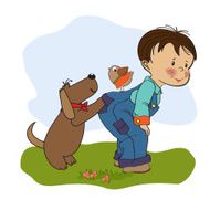 little boy playing with his dog N2