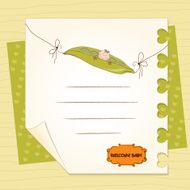 little boy sleeping in a pea been baby announcement card N29