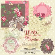 Scrapbook Design Elements - Vintage Flowers and Birds