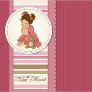little baby girl play with her teddy bear toy N27
