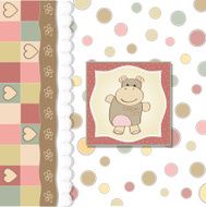 childish baby girl announcement card with hippo toy N20