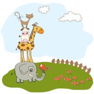 baby shower card with funny pyramid of animals N12