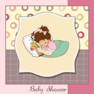 baby shower card with little girl and her toy N18