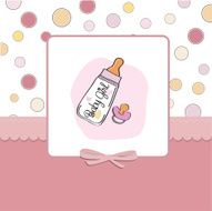 new baby girl announcement card with milk bottle and pacifier N9