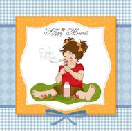 funny lovely little girl blowing soap bubbles N12