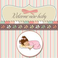 baby shower card with little girl play
