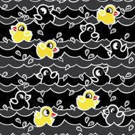 cartoon rubber ducks in black water pattern