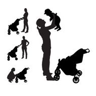 Mother with pram Silhouette Vector Illustration