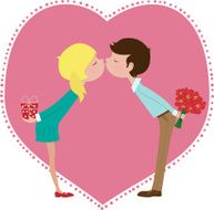 Boy and Girl Kissing - Illustration