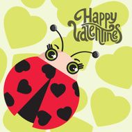 Valentine&#039;s day postcard cute ladybug cartoon character