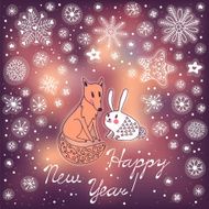 Christmas card with fox and hare