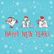 New Year greeting card Snowman Vector illustration