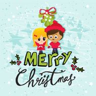 Merry Christmas Couple on a Blue Background