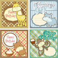 Birthday card set with cute baby animals