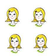 Drawn girl&#039;s face with different emotions