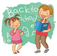 Two Cute Children Chalkboard School Activities