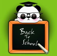 Funny panda around a blackboard