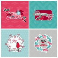 Christmas Cards with Birds and Wreath