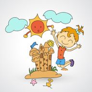 girl building her sandy castle vector