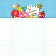 Header background with education icons and notebook paper