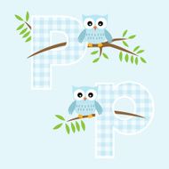 Alphabet for baby boy with owl vector letters P