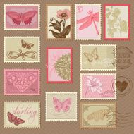 Retro Postage Stamps - with butterflies and flowers