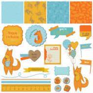 Scrapbook Design Elements -Baby Shower Set with Cute Foxes N3