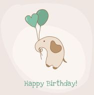 Greeting Birthday Card with Cute Elephant