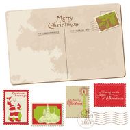 Vintage Christmas Postcard with Stamps