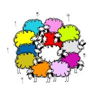 Flock Of Colored Sheeps Sketch For Your Design N2