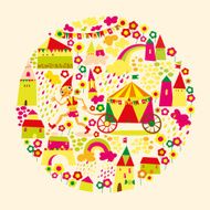 Kids circle background Multicolored houses