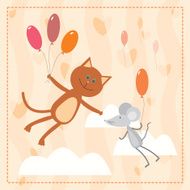 cat and mouse flying with balloons