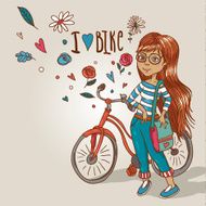 Young girl with a bicycle