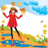 Autumn girl cartoon with empty space for your text