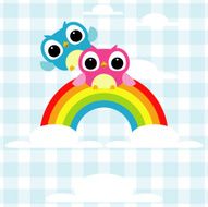 Cute owls and rainbow