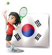 Tennis player in front of the South Korean flag