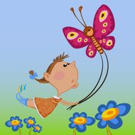 illustration girl with butterfly